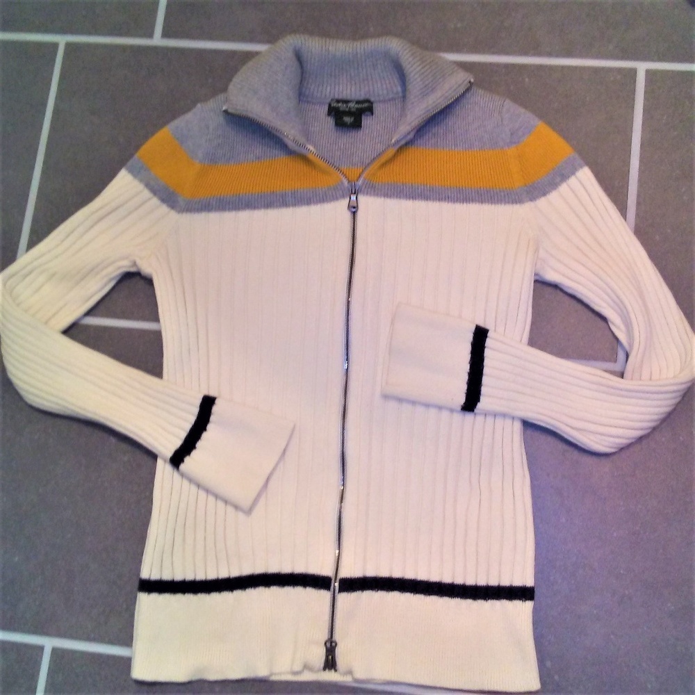 Eddie Bauer Sweater Long Sleeve Dual Zip‎ Front Preppy Pullover Womens Small